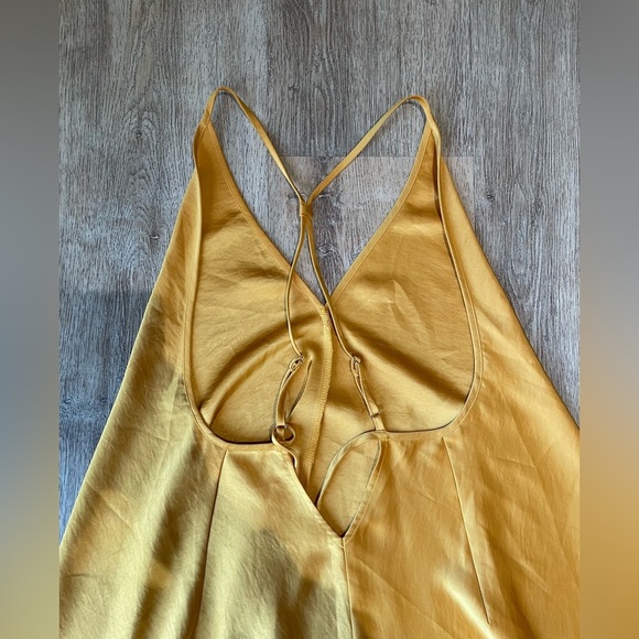 Dress Forum Golden Satin Slip Midi Dress Adjustable Straps Size Medium boho - Picture 4 of 5